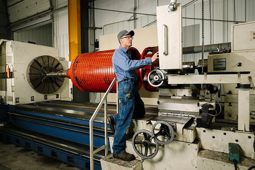 person using a machine