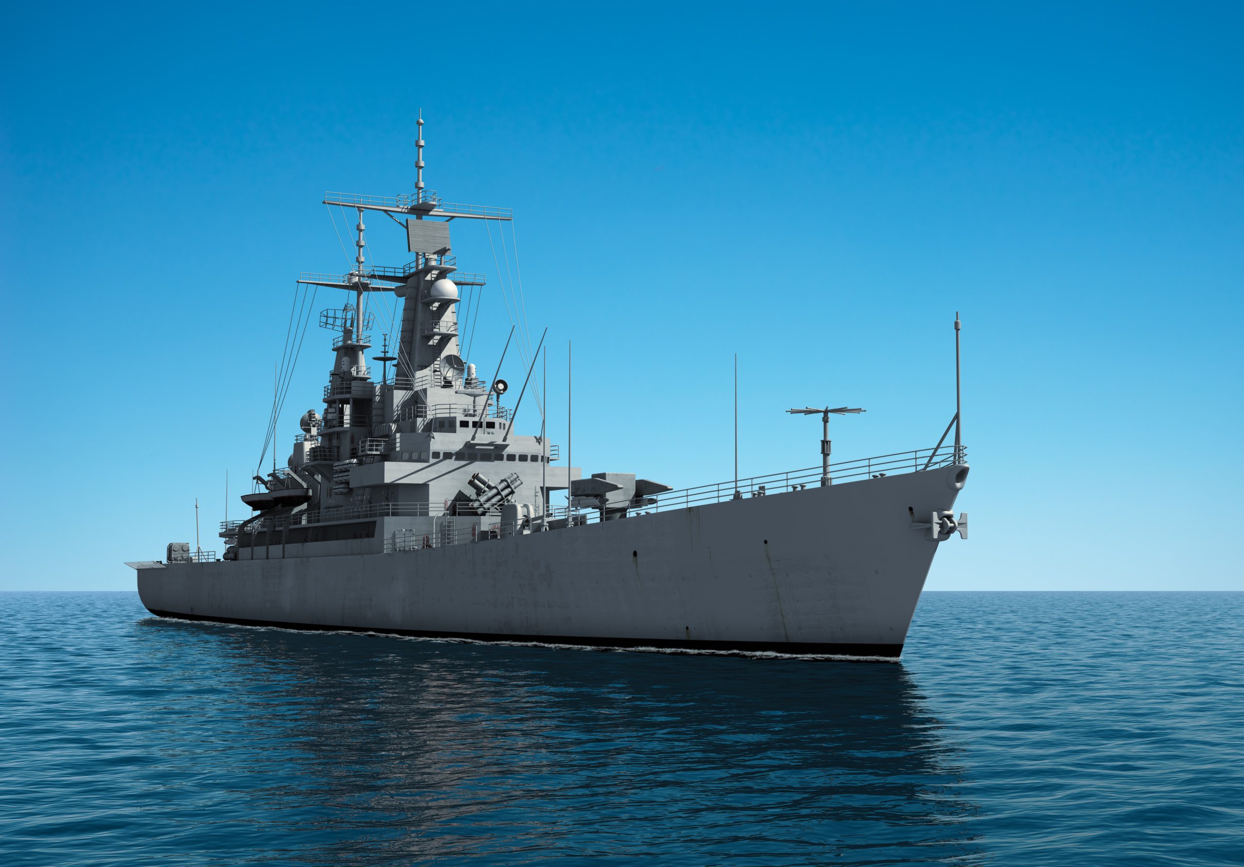 Marine battleship in the ocean